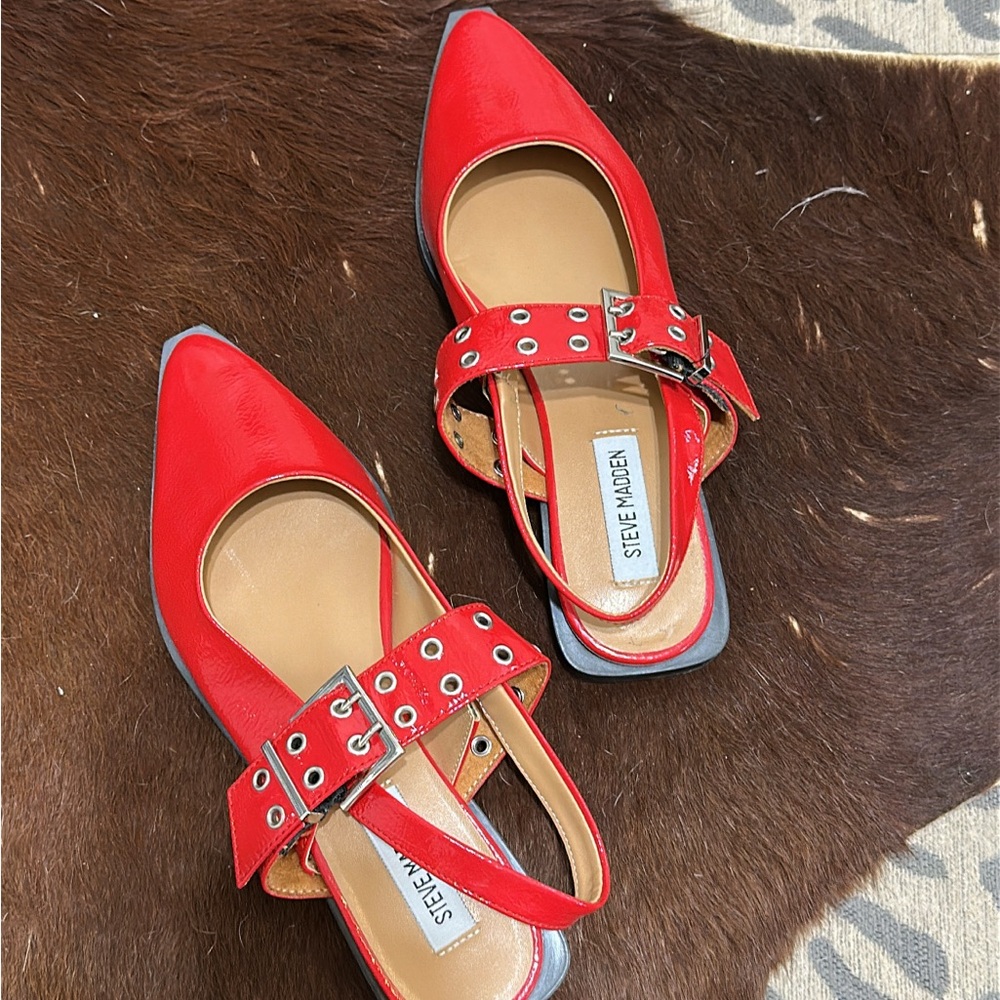 Steve Madden Red Flats with Buckle Detail